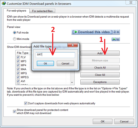 Add file type extension for subtitles for video download panel